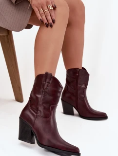 Dámske členkové topánky na podpätku D8271 Burgundy - Sweet Shoes
