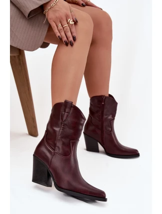 Dámske členkové topánky na podpätku D8271 Burgundy - Sweet Shoes