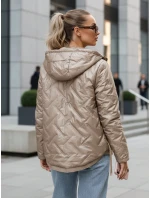 Dámska prešívaná ľahko zateplená bunda s kapucňou taupe TY5633