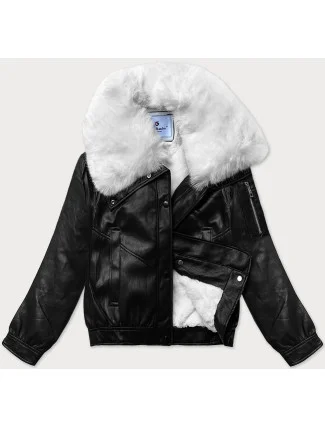 Kožená bunda s veľkým kožušinovým golierom Glakate black and white (LU98090#)