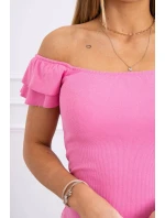 Rebrované šaty s volánikmi vo svetlo ružovej farbe