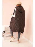 Dámske Plus veľkosť prešívaná vesta s kapucňou na zips Mocca