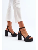 Jeansowe Sandały Na Słupku Czarne Acrana