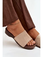 Dámské pantofle s zlatými sponami béžové Ferinna