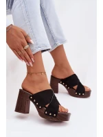 Dámské sandály na podpatku se zlatými přezkami Černé Nerelle