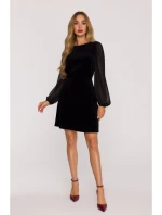 M886 Zamatové šaty so šifónovými rukávmi - čierne