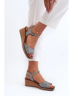 Damskie Sandały Na Koturnie Sergio Leone SK303 Biało-Czarne