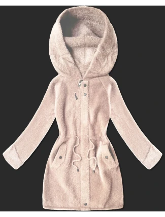 Vlnená bunda z alpaky s kapucňou light salmon (W214#)