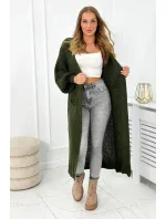 Sveter dlhý kardigán khaki Sveter dlhý kardigán khaki