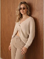 Dámsky oversize sveter so zberaným predným dielom, béžový, FashionStreet MY2647 Dámsky oversize sveter so zberaným predným dielom, béžový, FashionStreet MY2647