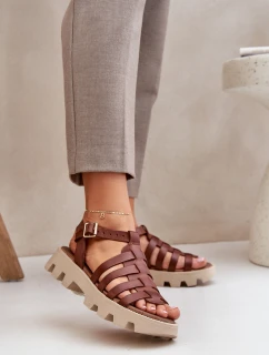 Skórzane Sandały Damskie Zazoo 3695 Brązowe