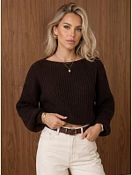 Dámsky krátky sveter s nastaviteľným pásom, čokoládovo hnedý, FashionStreet MY2619