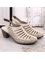 Kožené sandále na podpätku Rieker W RKR49B beige Kožené sandále na podpätku Rieker W RKR49B beige