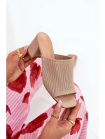 Klapki Damskie Na Obcasie Typu Słupek Beżowe Wenilan