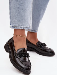 Mokasyny Damskie Lakierowane Z Koralikami S.Barski HY52-541 Czarne