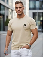 Pánske bavlnené tričko s malým potlačou, béžové, FashionStreet NX5131R Pánske bavlnené tričko s malým potlačou, béžové, FashionStreet NX5131R