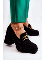 Zamszowe Czółenka Z Ozdobnym Łańcuchem Laura Messi 2444 Czarne