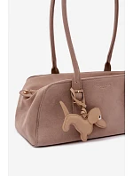 Kabelka z imitace semiše s přívěskem jezevčík béžová Noely