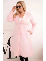 Dámske Plus veľkosť klasický kabát s gombíkmi a golierom Candy Pink