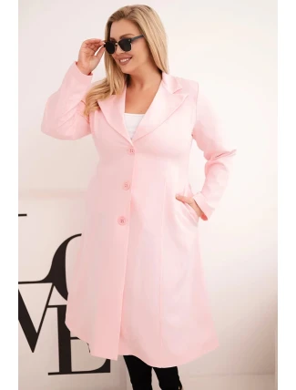 Dámske Plus veľkosť klasický kabát s gombíkmi a golierom Candy Pink