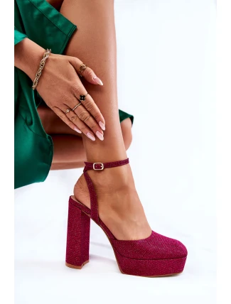 Damskie Sandały Brokatowe Na Słupku Ciemnoróżowe Rosel