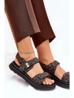 Materiałowe Sandały Damskie Na Platformie Czarno-Brązowe Leriot