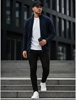 Pánska mikina na zips s kapucňou tmavomodrá FashionStreet BX4775