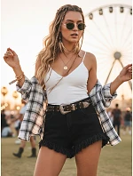 Dámske džínsové šortky s vysokým pásom a strapcami čierne FashionStreet SY0508
