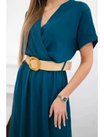 Dlhé šaty s ozdobným opaskom námornícka farba
