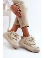 Sneakersy Damskie Na Platformie Beżowe Moariella
