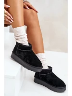 Skórzane Zamszowe Śniegowce Na Platformie Czarne Nereviana