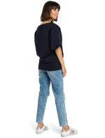 B079 Blúzka nadmernej veľkosti so zavinovacími detailmi - tmavo modrá B079 Blúzka nadmernej veľkosti so zavinovacími detailmi - tmavo modrá