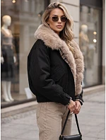 Krátka dámska bunda s odnímateľnou kožušinou, čierna, FashionStreet TY5841 Krátka dámska bunda s odnímateľnou kožušinou, čierna, FashionStreet TY5841