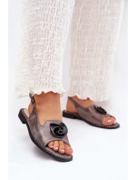 Połyskujące Sandały Damskie Z Ozdobą S.Barski KV51-006 Szare