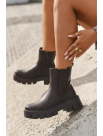 Botki Sztyblety Damskie Ocieplane Na Zamek Eko Skórzane Ciemnobrązowe Fivienne