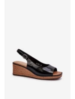 Damskie Lakierowane Sandały Na Koturnie Sergio Leone SK301 Czarne