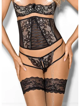 Podväzkový pás Peanut tarte V-7842 čierno-béžová - Axami