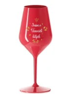 SNÍM O VÁNOCÍCH BÍLÝCH - červená nerozbitná sklenice na víno 470 ml