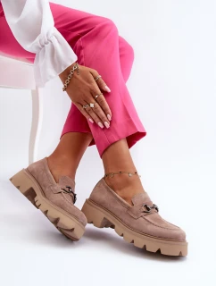 Masywne Mokasyny Damskie Zamszowe Beżowe Neloria