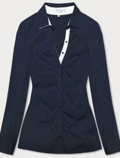 Tmavomodrá blúzka s kontrastnými vsadkami (AWD0205)