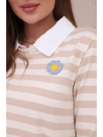 Pruhovaná bavlnená blúzka s golierom svetlo béžová+tmavo béžová