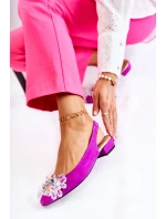 Zamszowe Baleriny Na Obcasie Z Ozdobą Ciemnoróżowe Elenie