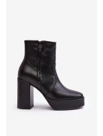 Botki Damskie Skórzane Na Słupku I Platformiei Laura Messi 2690 Czarne