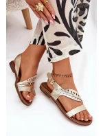 Sandały Damskie Z Naturalnej Skóry Na Płaskim Obcasie Zazoo 3564 Złote