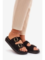 Klapki Damskie Na Platformie Z Klamrami Czarne Simbes