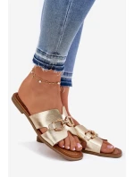 Klapki Damskie Płaskie Z Ozdobnym Detalem Złote Amiresna