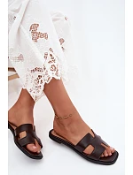 Dámske žabky s výrezmi Flat Chocolate Imitation Leather Santoria