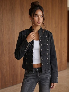Dámska džínsová bunda Napoleonka, čierna, FashionStreet TY6044