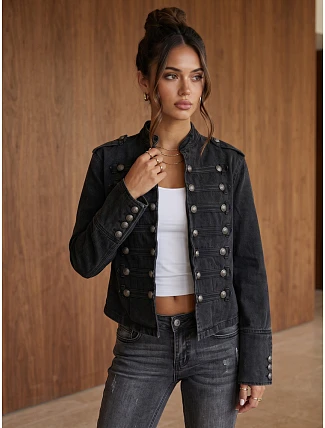 Dámska džínsová bunda Napoleonka, čierna, FashionStreet TY6044 Dámska džínsová bunda Napoleonka, čierna, FashionStreet TY6044
