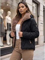 Dámska zimná prešívaná bunda s odnímateľným golierom, čierna, FashionStreet TY6083 Dámska zimná prešívaná bunda s odnímateľným golierom, čierna, FashionStreet TY6083